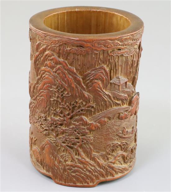 A Chinese bamboo brush pot, h. 12.8cm
